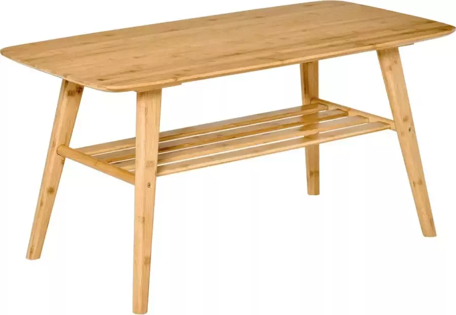 Homcom Salontafel bijzettafel met plank minimalistisch stabiel bamboe natuurlijk hout 839-060