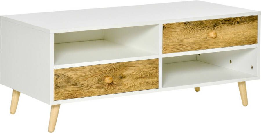 Homcom Salontafel koffietafel lades planken groot tafelblad spaanplaat wit bruin 839-122