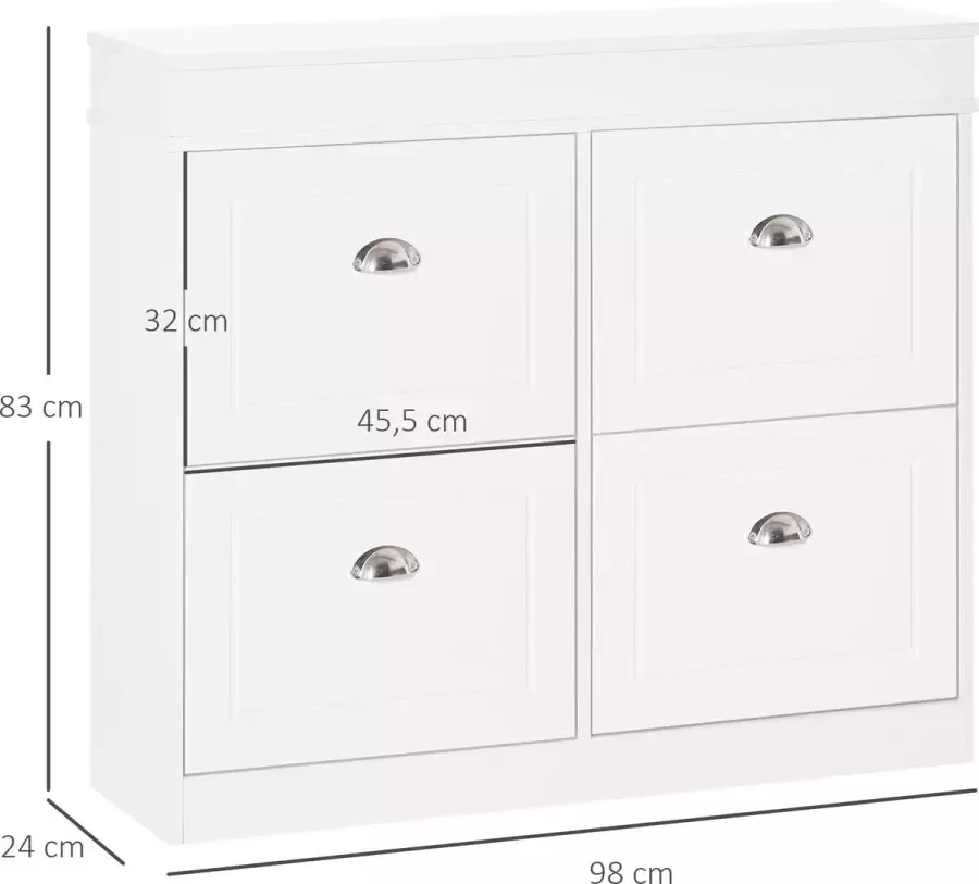 Homcom Schoenenkast schoenenrek met 4 lades en verstelbare plank wit 837-140