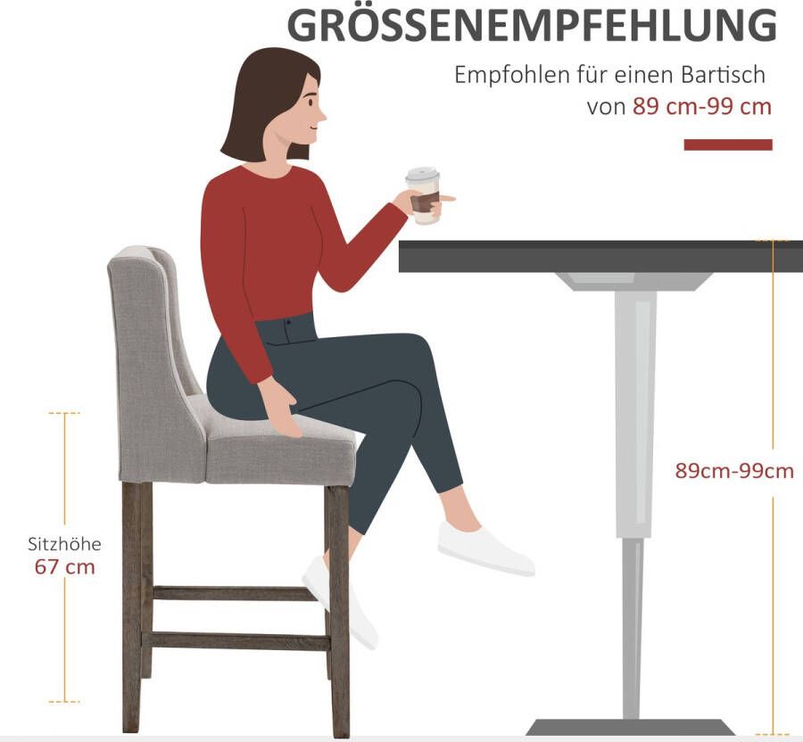 Homcom Set van 2 barkrukken moderne keukenstoelen barkrukken voor keuken linnen-touch hout 835-485 - Foto 2