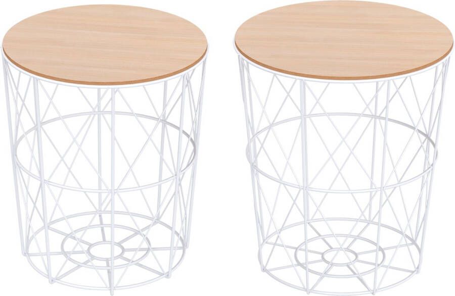 Homcom Set van 2 bijzettafels salontafel metalen mand rond opbergruimte 833-565 - Foto 2