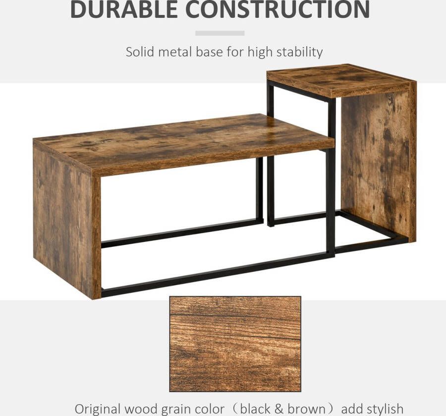 Homcom Set van 2 bijzettafels salontafel multifunctioneel elegant MDF zwart + bruin 839-082