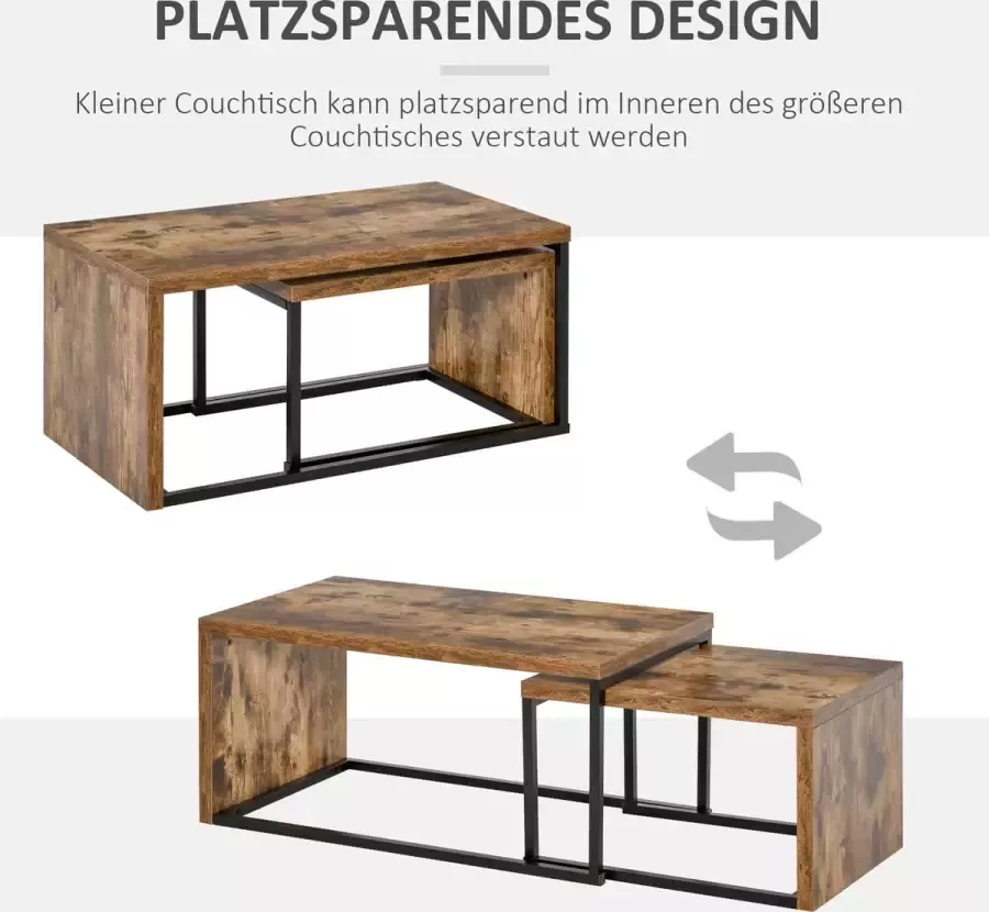 Homcom Set van 2 bijzettafels salontafel multifunctioneel elegant MDF zwart + bruin 839-082