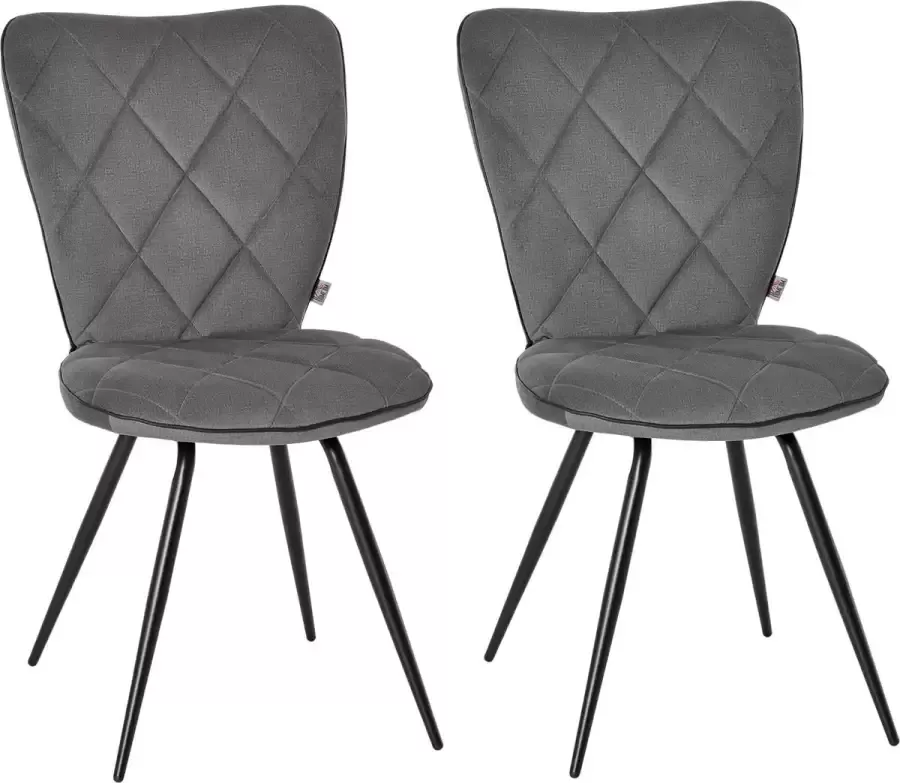 Homcom Set van 2 eetkamerstoelen Keukenstoel met rugleuning flanel staal 835-409