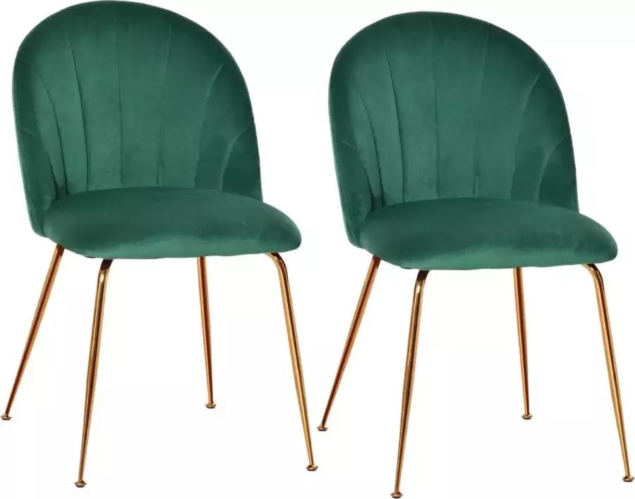 Homcom Set van 2 eetkamerstoelen keukenstoel met rugleuning groen + goud 835-381