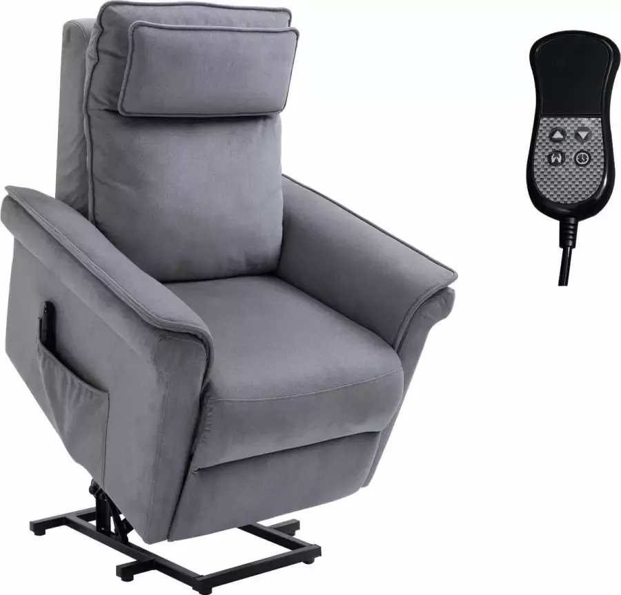 Homcom Sta-stoel met opsta-hulp tv-stoel ligfunctie linnen touch grijs 713-081V90