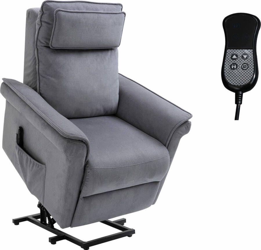 Homcom Sta-stoel met opsta-hulp tv-stoel ligfunctie linnen touch grijs 713-081V90