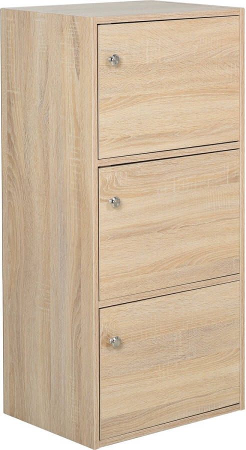 Homcom Staande kast archiefkast multifunctionele kast kantoorkast 3 deuren naturel 833-750