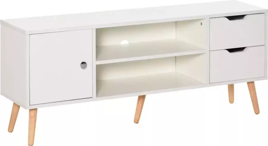 Homcom TV lowboard tv-tafel tv-meubel met kast 2 lades houten poten wit 833-968