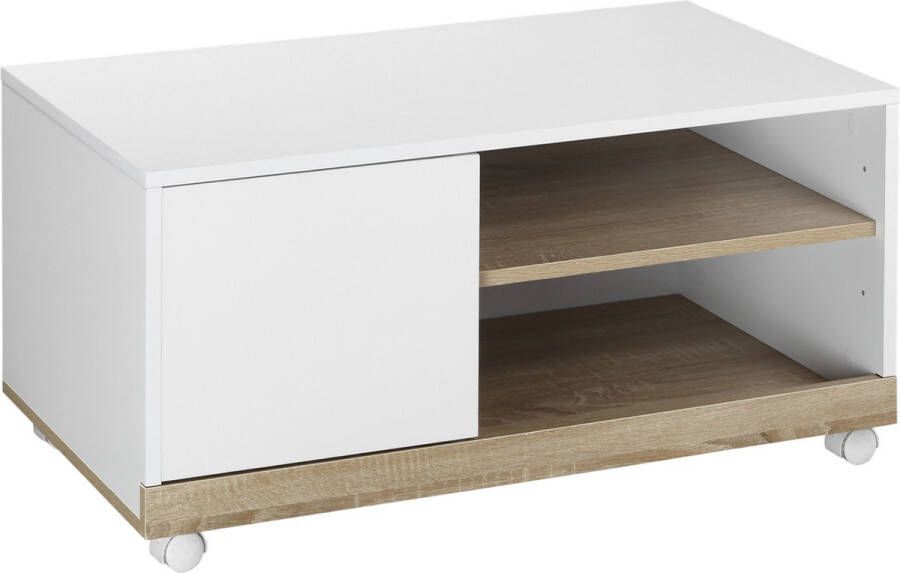 Homcom Tv meubel met 2 wielen Modern Tv meubel Lowboard Dressoir Wit 833-948