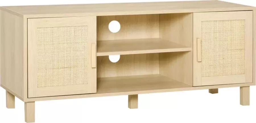 Homcom Tv-meubel tv-dressoir met 2 rotan deuren en open legplanken MDF naturel 839-054