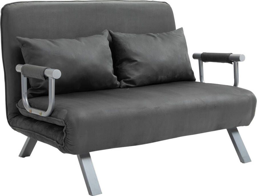 Homcom Tweepersoonsbank fauteuil armleuning opklapbed logeerbed chaise longue 3-in-1 grijs 833-042