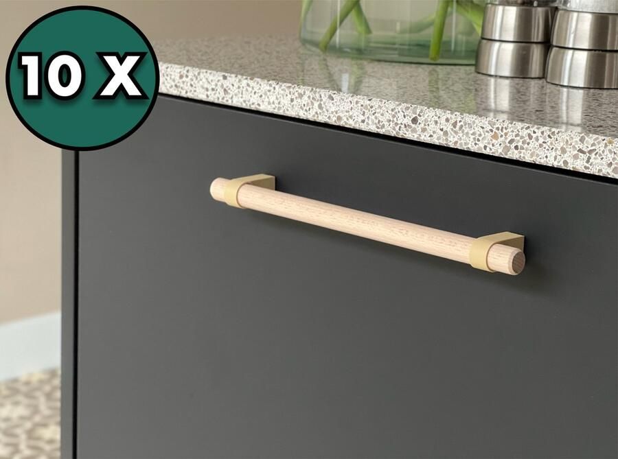 Home 3D -Handgreep Beige – Beukenhout – Gemaakt in Nederland – 10 stuks – 128mm – Voor Keuken Kast Meubel en Badkamer – Inclusief Montageschroeven – Modern design – Gemakkelijk te installeren