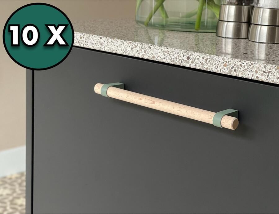 Home 3D Handgreep Groen – Beukenhout – Gemaakt in Nederland – 10 stuks – 128mm – Voor Keuken Kast Meubel en Badkamer – Inclusief Montageschroeven – Modern design – Gemakkelijk te installeren