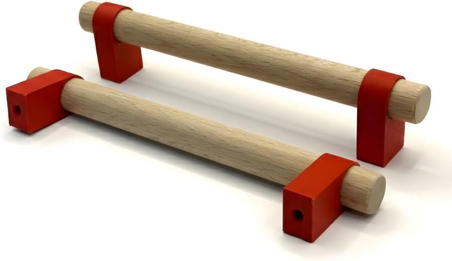 Home 3D Handgreep Rood 128mm Beukenhout Gemaakt in Nederland Inclusief Schroeven Voor Keuken Kast en Meubel - Foto 2