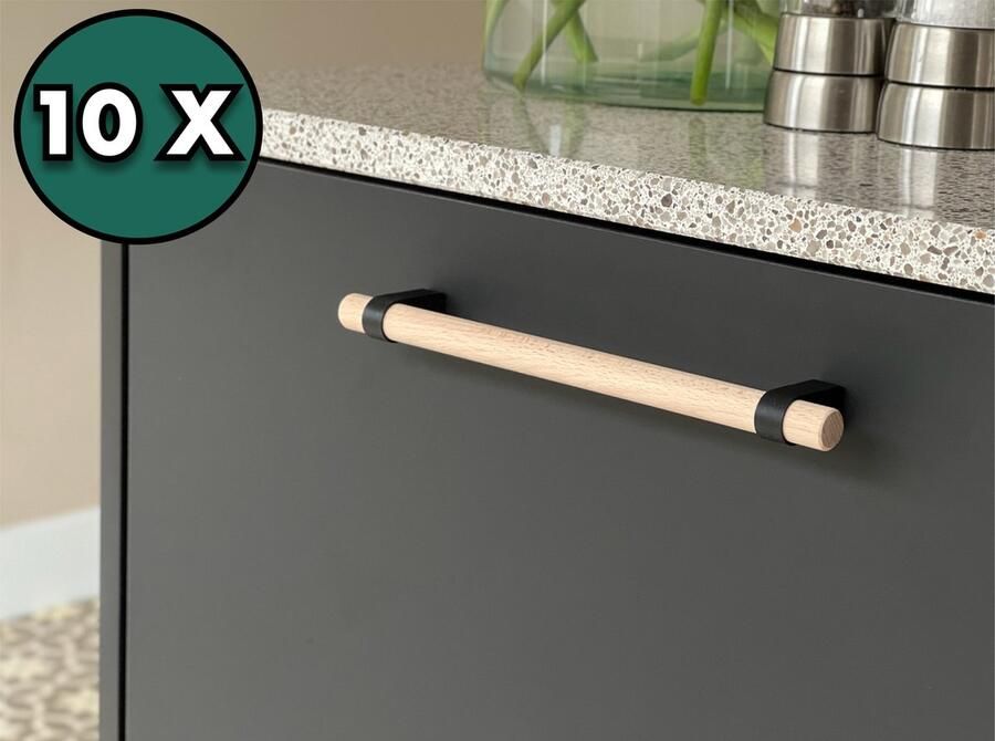 Home 3D Handgreep Zwart Beukenhout Gemaakt in Nederland 10 stuks 128mm Voor Keuken Kast Meubel en Badkamer Inclusief Montageschroeven Modern design Gemakkelijk te installeren