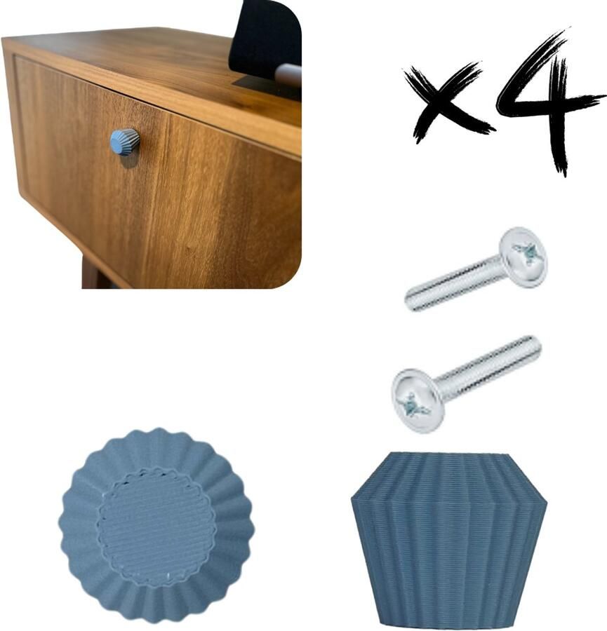 Home 3D Kastknop Blauw – Set van 4 – Deurknoppen voor Kasten – Incl. Bevestigingsmateriaal – Ontworpen en Gemaakt in Nederland