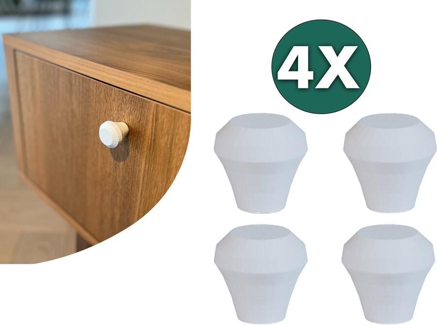 Home 3D Kastknop Wit – Set van 4 – Deurknoppen voor Kasten – Incl. Bevestigingsmateriaal – Ontworpen en Gemaakt in Nederland - Foto 2