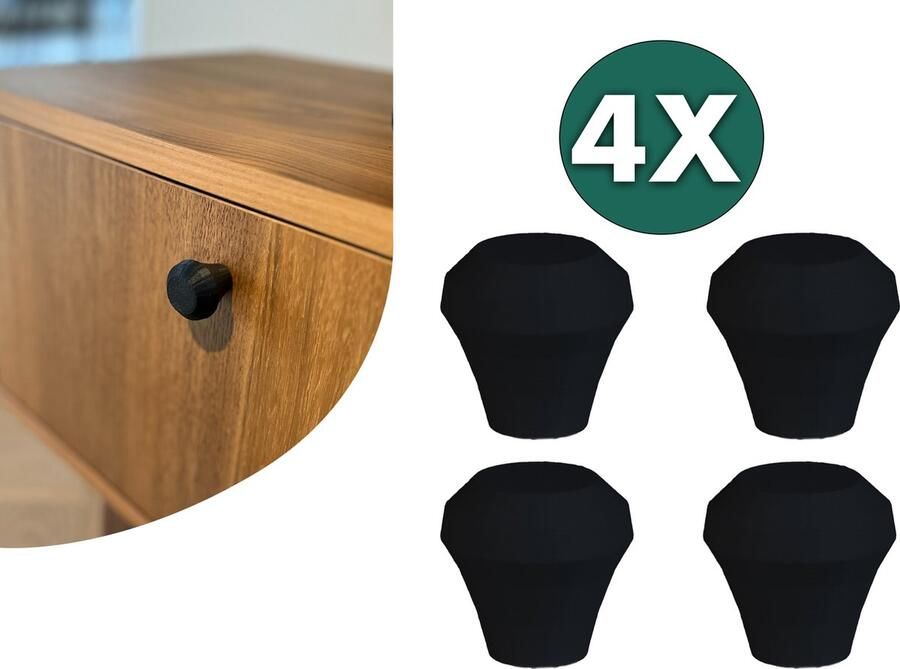 Home 3D – Kastknop Zwart – Set van 4 – Deurknoppen voor Kasten – Incl. Bevestigingsmateriaal – Ontworpen en Gemaakt in Nederland - Foto 4