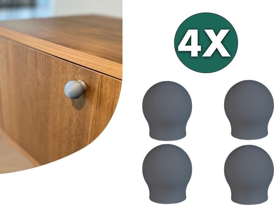 Home 3D Kastknop Grijs – Set van 4 – Deurknoppen voor Kasten – Incl. Bevestigingsmateriaal – Ontworpen en Gemaakt in Nederland - Foto 2