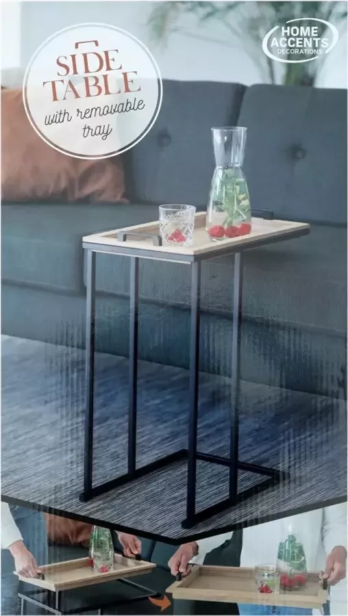 Home Accents Decorations Home Accents Bijzettafel met afneembaar dienblad Side table with removable tray Bijzettafel 59 5 x 45 x 28 cm