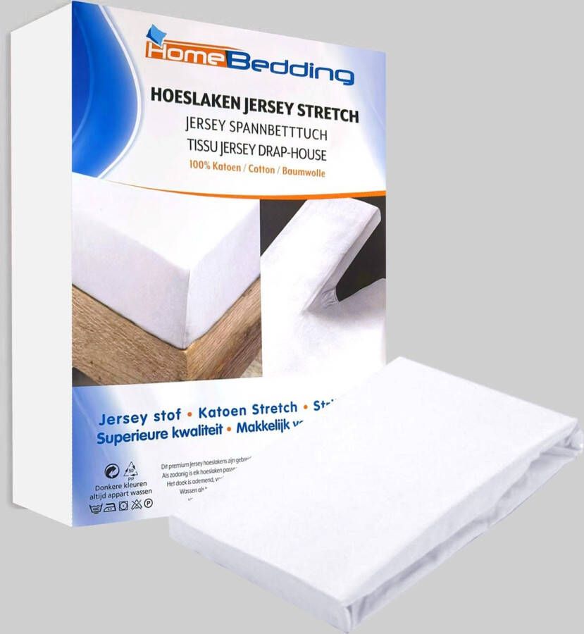 Home bedding Premium -Enkel Jersey Hoeslaken 190x220+40cm -geschikt voor boxspring- Wit