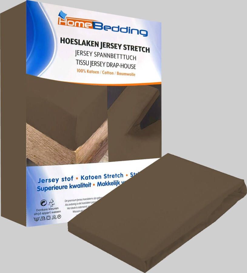 Home bedding Premium hoeslaken-jersey-100% katoen -stretch-Lits-jumeaux-200x220 +40cm-Hoekhoogte- geschikt voor boxspring -Donker Bruin