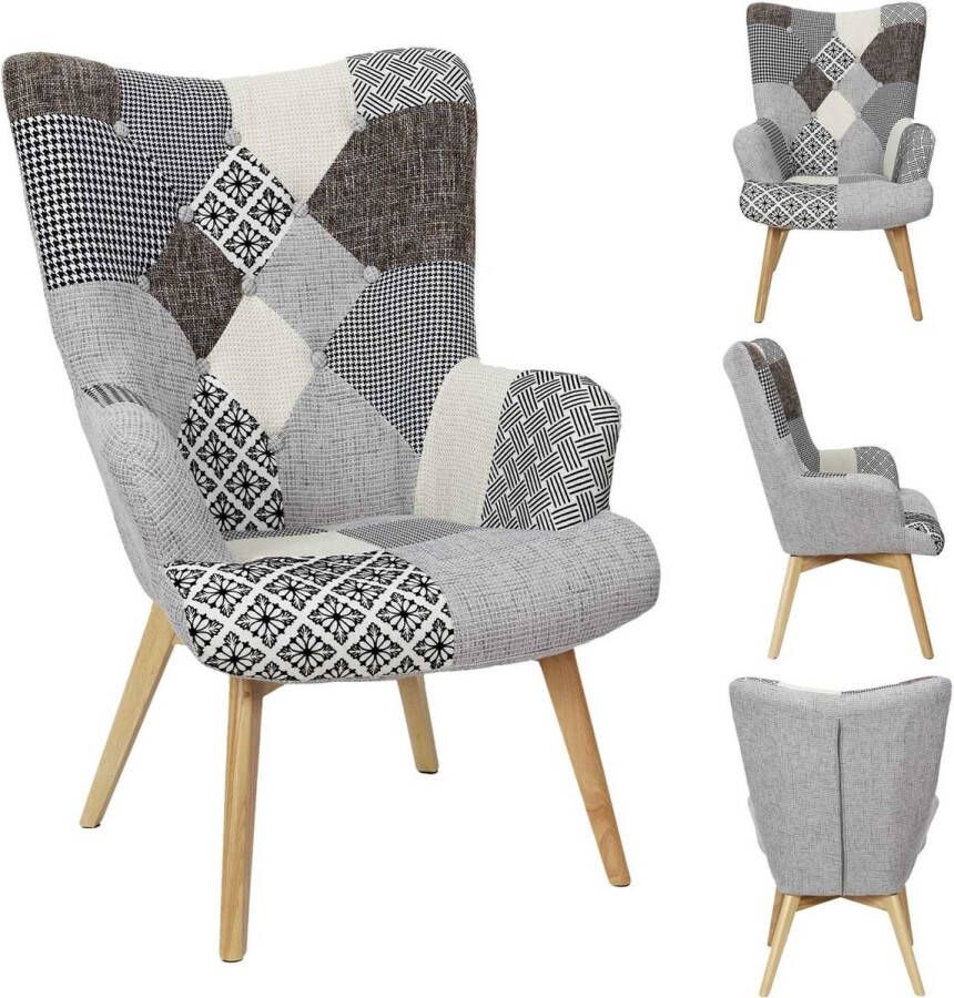 HOME DECO FACTORY Comfortabel Patchwork Fauteuil met Armleuning Helsinki grijs