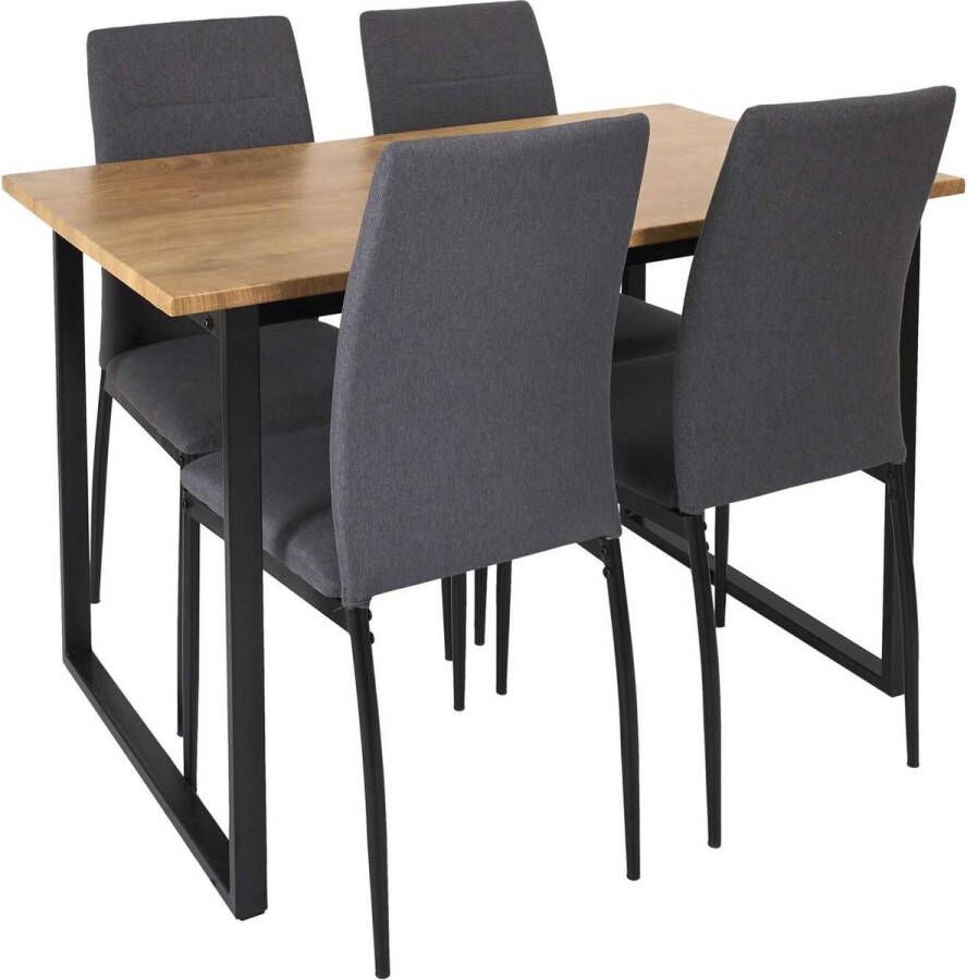 HOME DECO FACTORY Eettafel-set met 4 stoelen 120x75x70cm Bruin Zwart Grijs