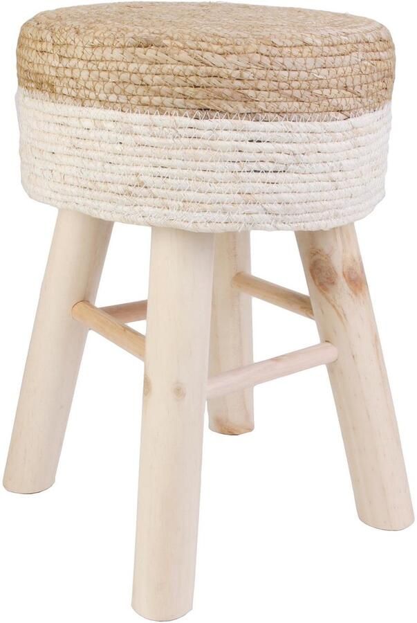 HOME DECO FACTORY Bijzet krukje Mirage Ibiza boho beige dennenhout 35 x 41 cm gevlochten