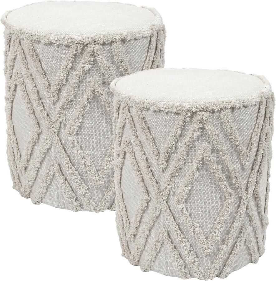 HOME DECO FACTORY Bijzet poef Berber Mirage 2x naturel MDF 37 x 41 cm Marokkaanse stijl