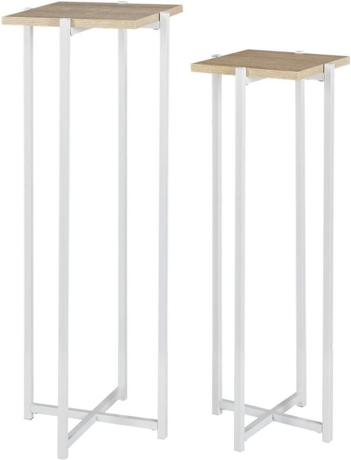 HOME DECO FACTORY Bijzettafel 2x stuks wit hout metaal H82 H72 cm