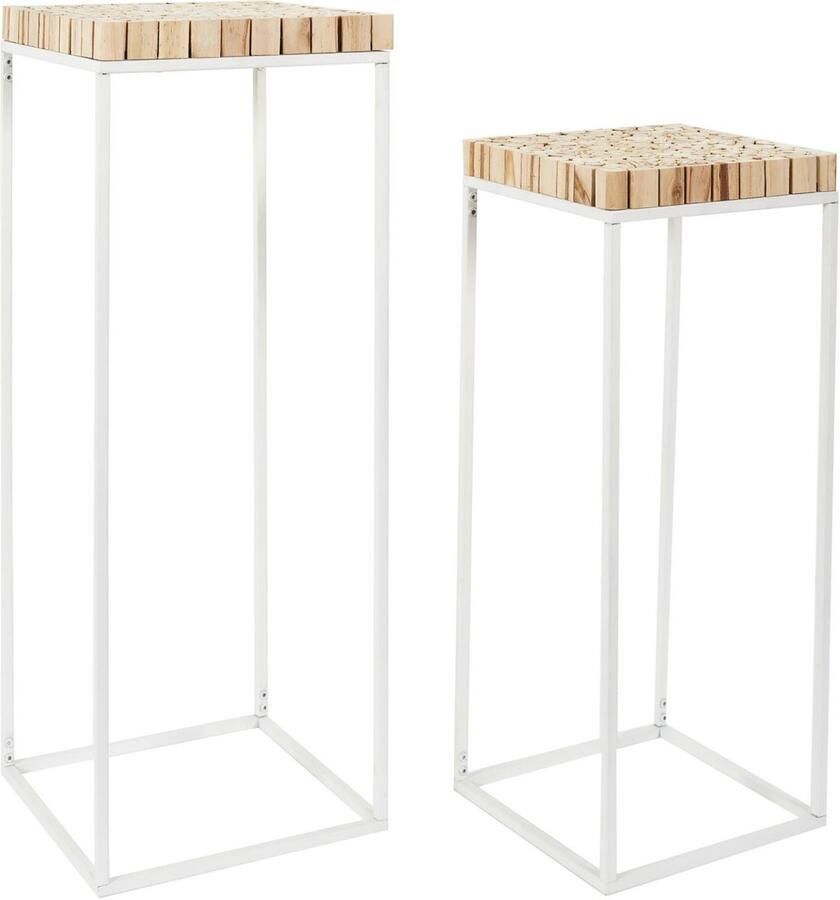 HOME DECO FACTORY Bijzettafel 2x stuks wit hout metaal H90 H75 cm