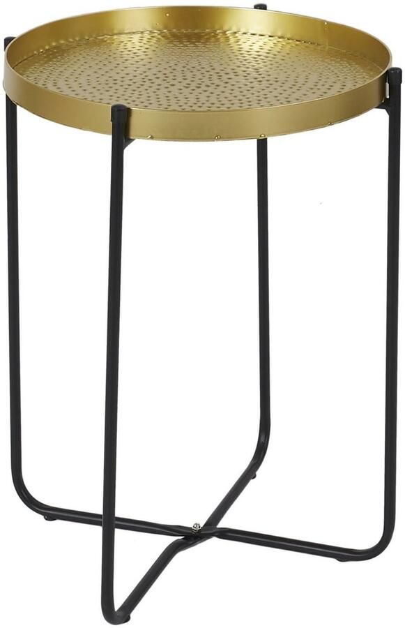HOME DECO FACTORY Bijzettafel goudkleurig met zwart metaal D35 cm plantverhoger buiten en binnen
