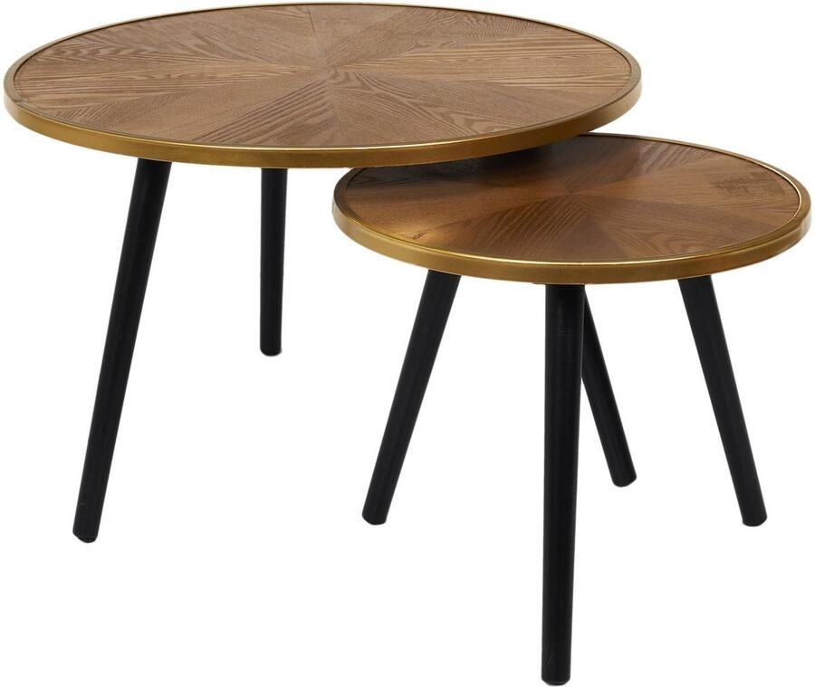 HOME DECO FACTORY Bijzettafels salontafels Tiny set van 2x stuks hout rond bruin zwart Koffietafels
