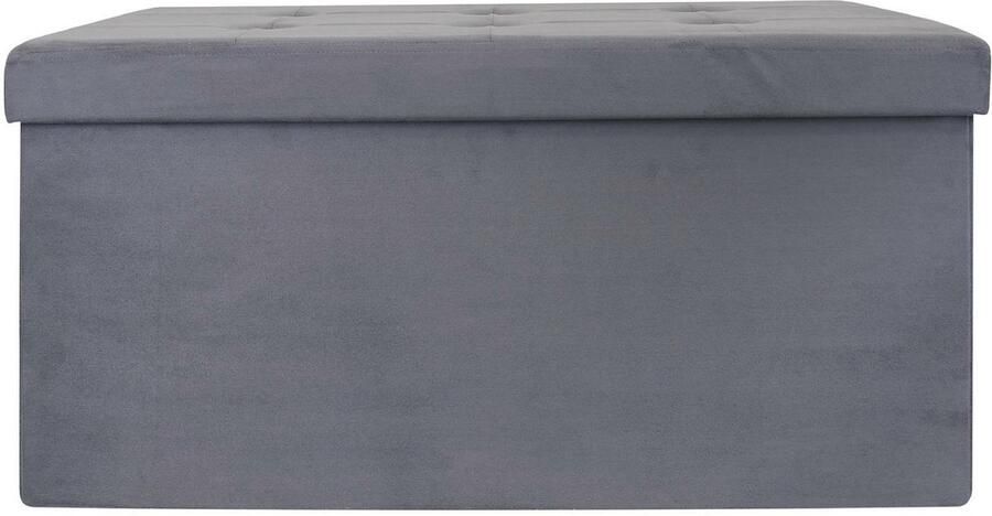 HOME DECO FACTORY Home Deco Poef hocker Chique opvouwbaar stof opbergbox grijs polyester mdf 76 x 38 cm
