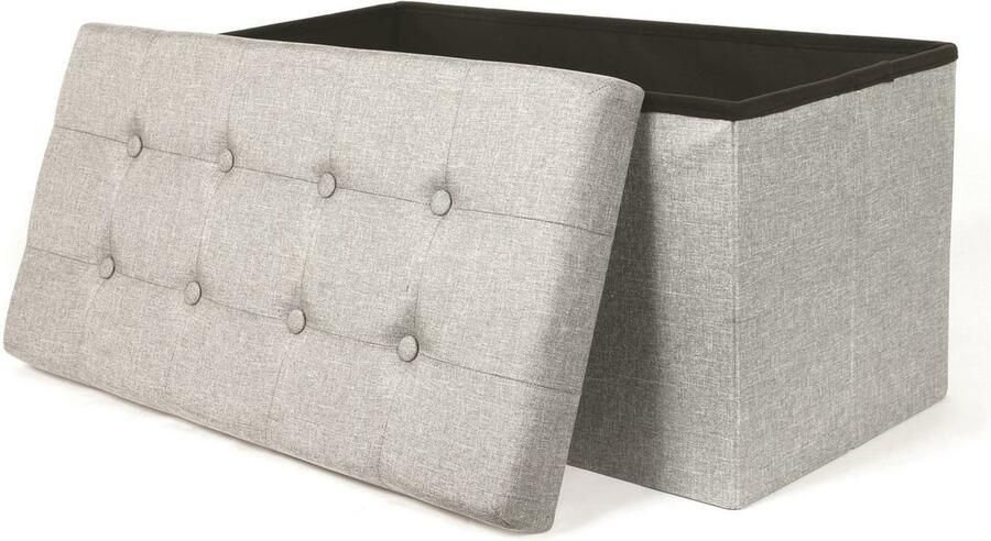 HOME DECO FACTORY Home Deco Poef hocker Chique opvouwbaar stof opbergbox lichtgrijs polyester mdf 76 x 38 cm