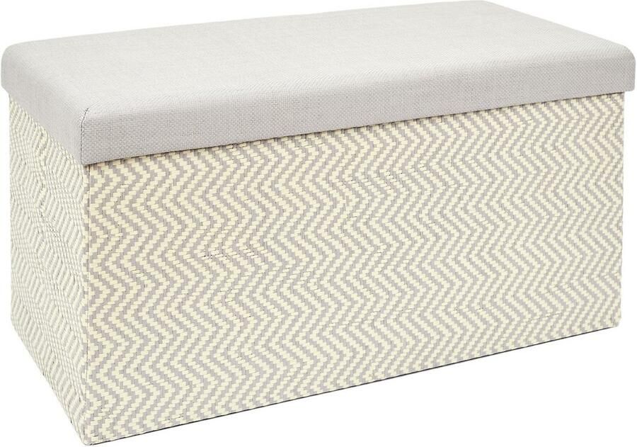 HOME DECO FACTORY Home Deco Poef hocker Fishbone opvouwbaar stof opbergbox beige lichtgrijs polyester mdf 76 x 38 cm