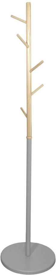HOME DECO FACTORY Kapstok grijs metaal hout 6 haken 180 cm staand