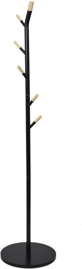 HOME DECO FACTORY Kapstok zwart metaal hout 6 haken 175 cm staand