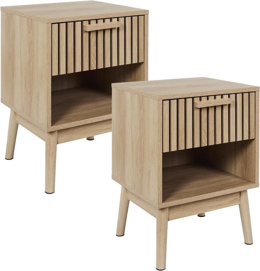 HOME DECO FACTORY Nachtkastje 2x bruin hout 40 x 55 x 35 cm natuurlijke look