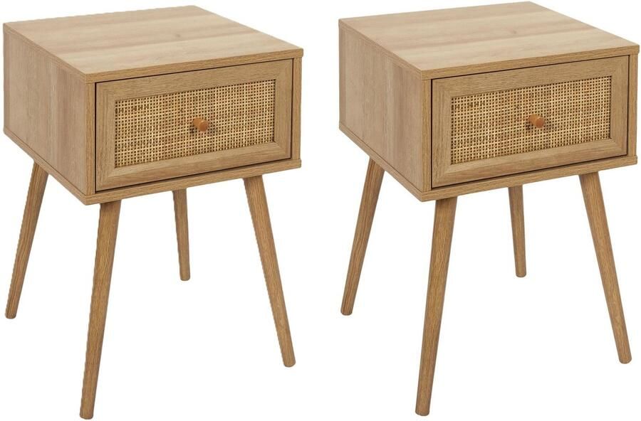 HOME DECO FACTORY Nachtkastje Classico 2x 1 lade lichtbruin dennenhout 39 x 39 x 55 cm