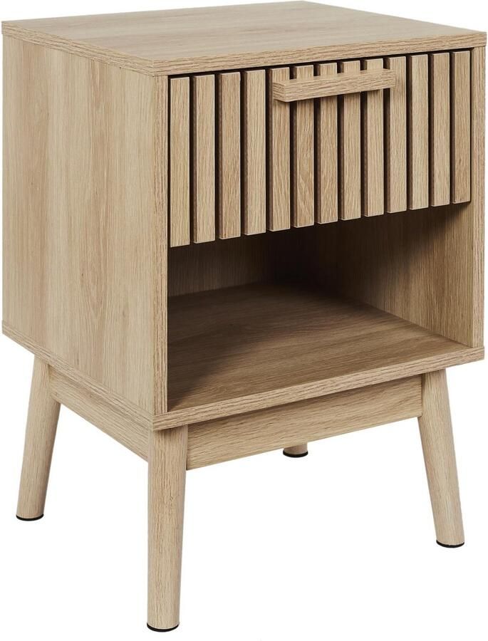 HOME DECO FACTORY Nachtkastje Klaus met Paneelfront met Lade en open vak Bruin