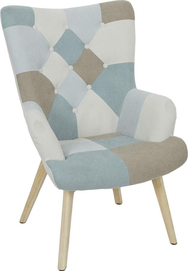 HOME DECO FACTORY Patchwork Fauteuil Helsinki met Armleuning Blauw Grijs
