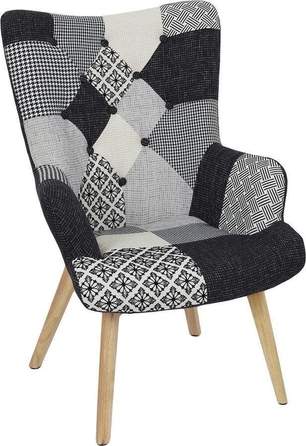 HOME DECO FACTORY Patchwork Fauteuil met Armleuning Helsinki Comfortabel Zwart