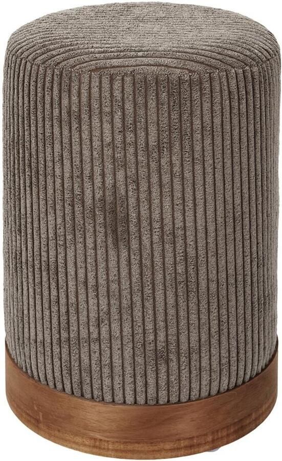 HOME DECO FACTORY Poef Rond Taupe Ribbelstof Lichtgewicht 30x30x40cm