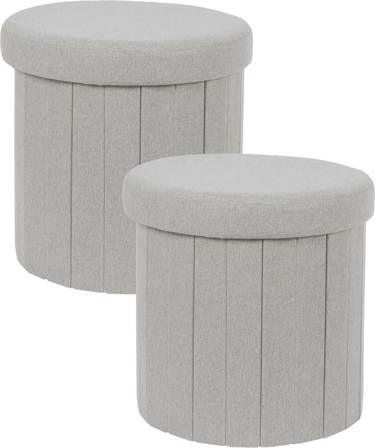 HOME DECO FACTORY Poef hocker opvouwbaar 2x latten design opbergbox grijs polyester mdf 38 x 38 cm