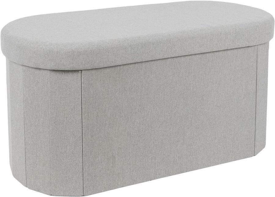 HOME DECO FACTORY Poef hocker opvouwbaar ovaal opbergbox grijs polyester mdf 76 x 38 cm