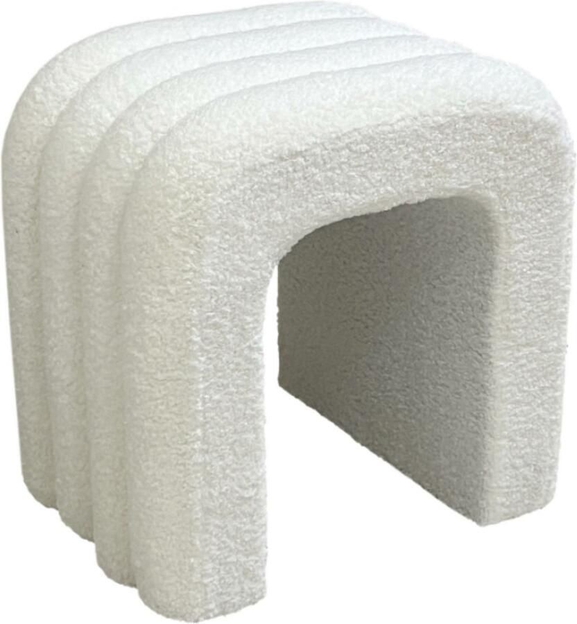 HOME DECO FACTORY Poef krukje Arc bouclé stof wit 41 x 42 x 29 cm bijzet stoeltjes Japandi Scandinavisch
