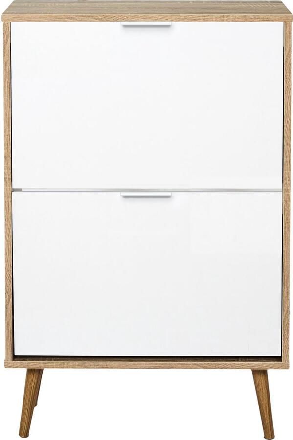 HOME DECO FACTORY Schoenenkast 2 kiepvakken Schoenen Klepkast voor 12 paar Wit Bruin